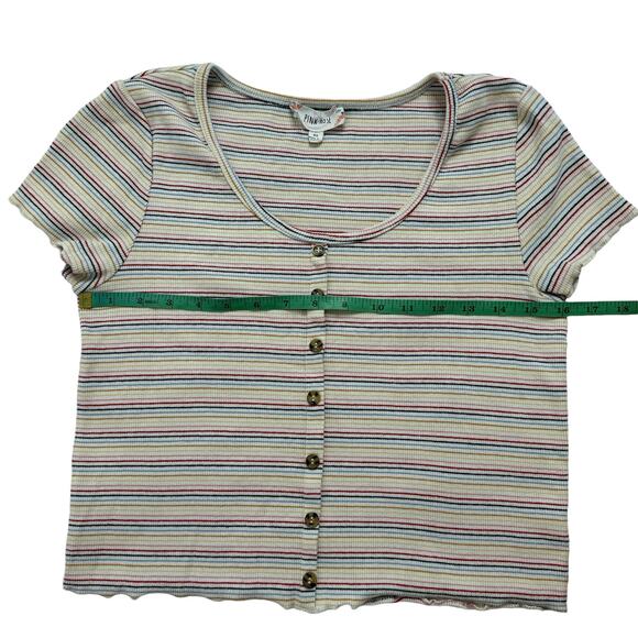 PINK ROSE Rainbow Stripe Ribbed Crop Button Up Baby Tee Size XL Cotton Stretch - Picture 8 of 9